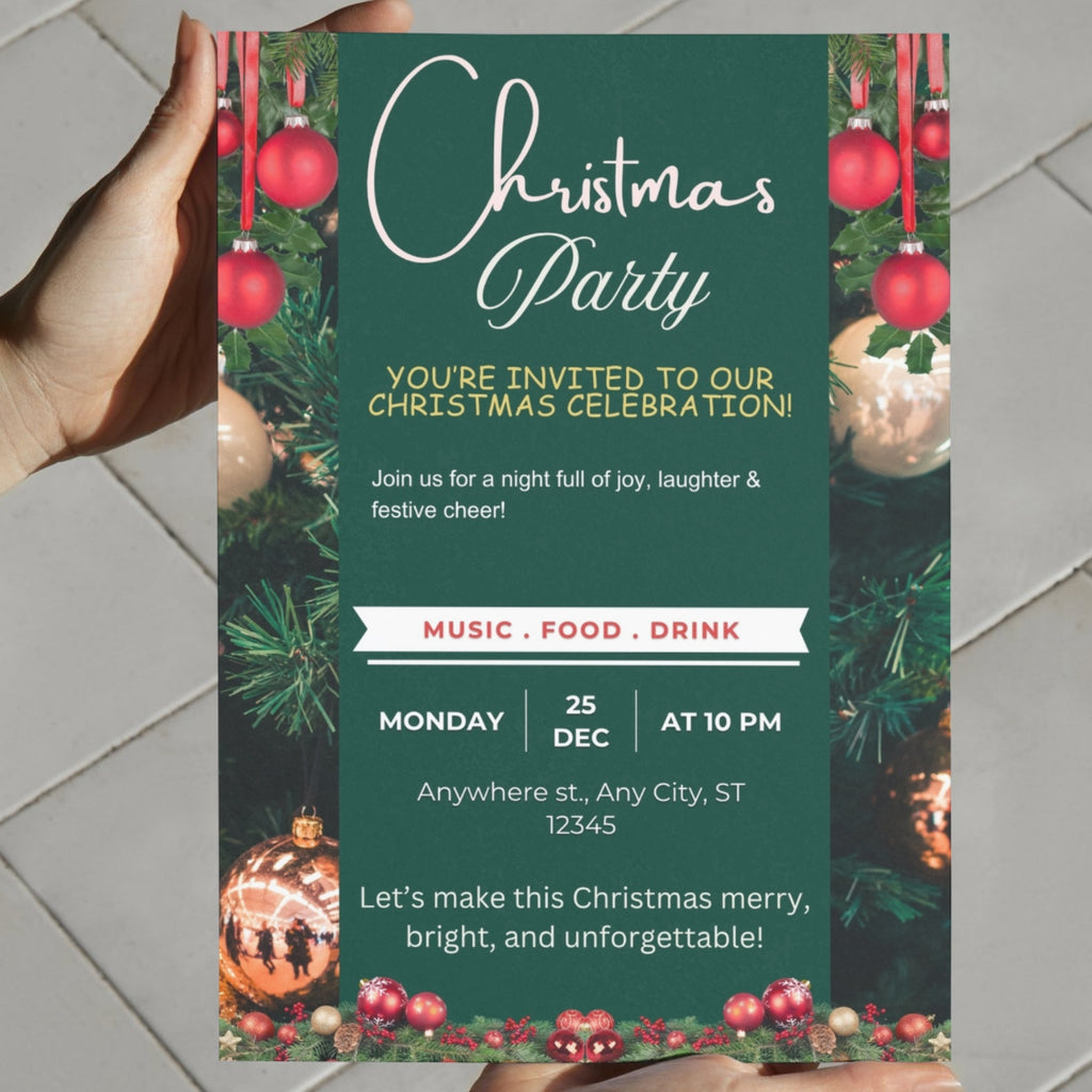 Christmas party digital invitation – 5.8x8.3 inch Canva template