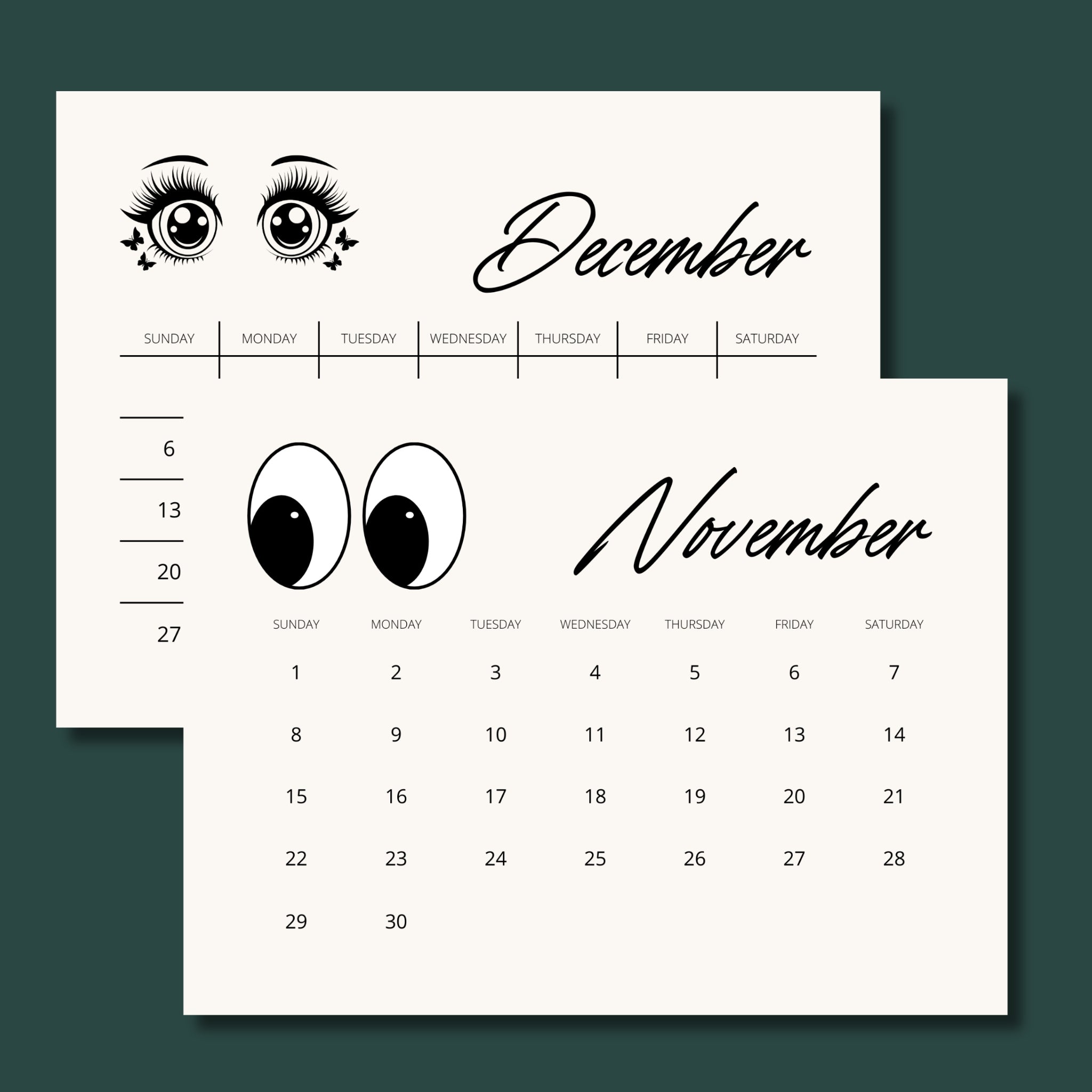 2026 Landscape Calendar – 11×8.5" One-Page PDF