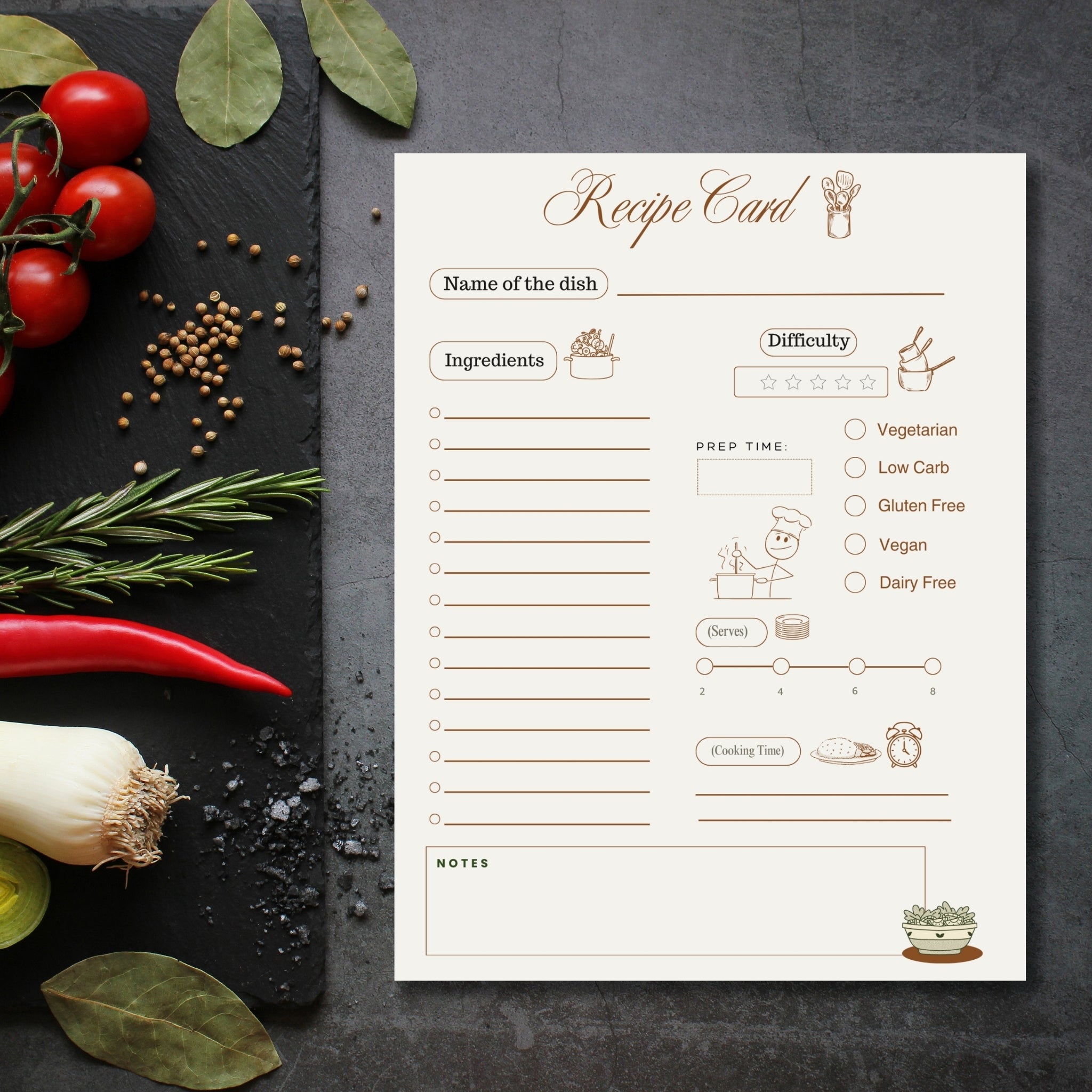 Printable Recipe Card Template | 8.5x11 Recipe Sheet | Minimal Cooking Planner | PDF Digital Download | Editable Recipe Organizer