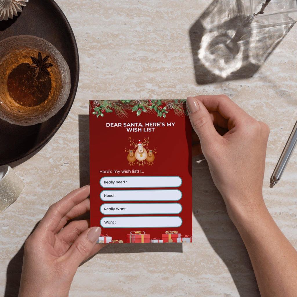 A4 holiday wishlist card – Christmas wish list printable design