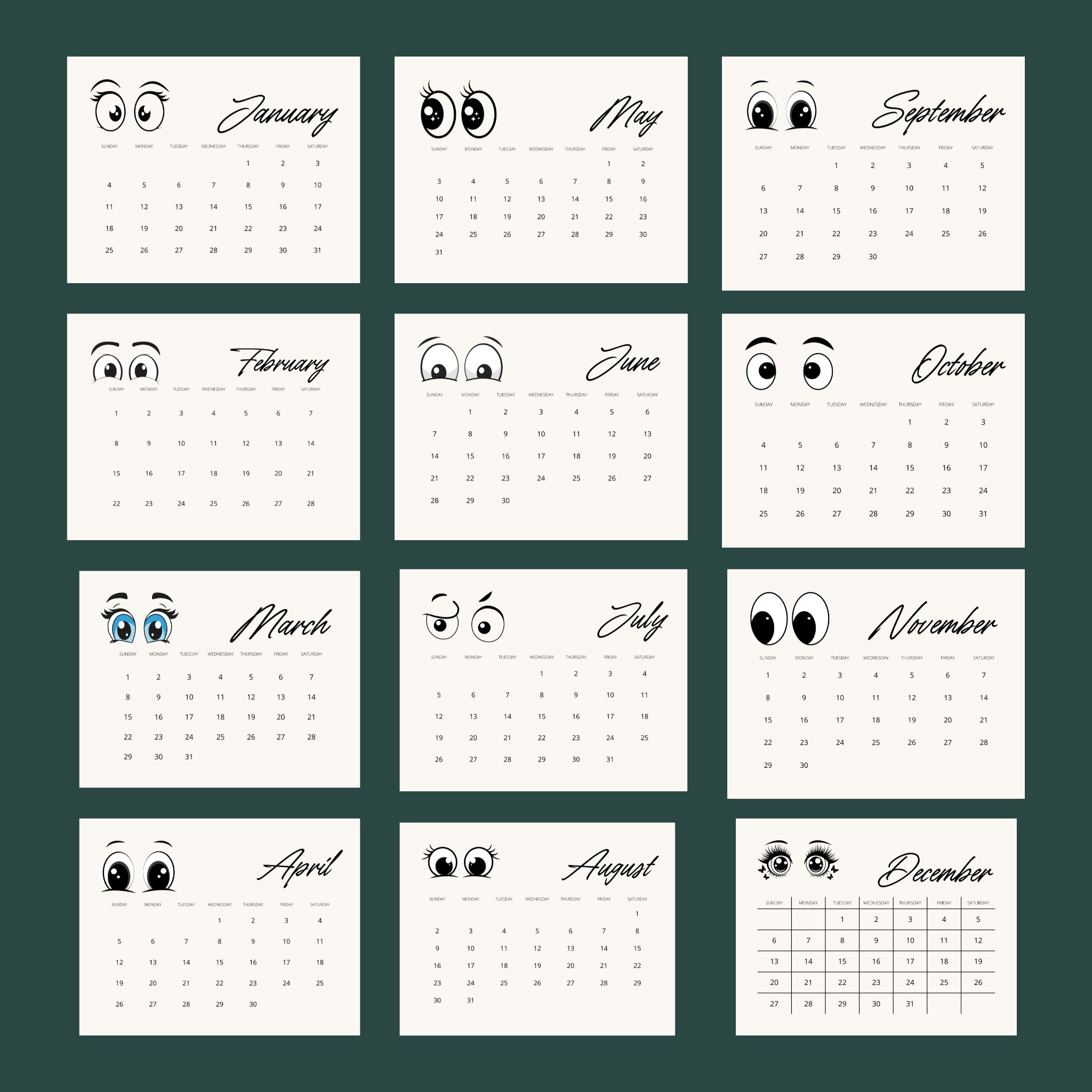 2026 Landscape Calendar – 11×8.5" One-Page PDF