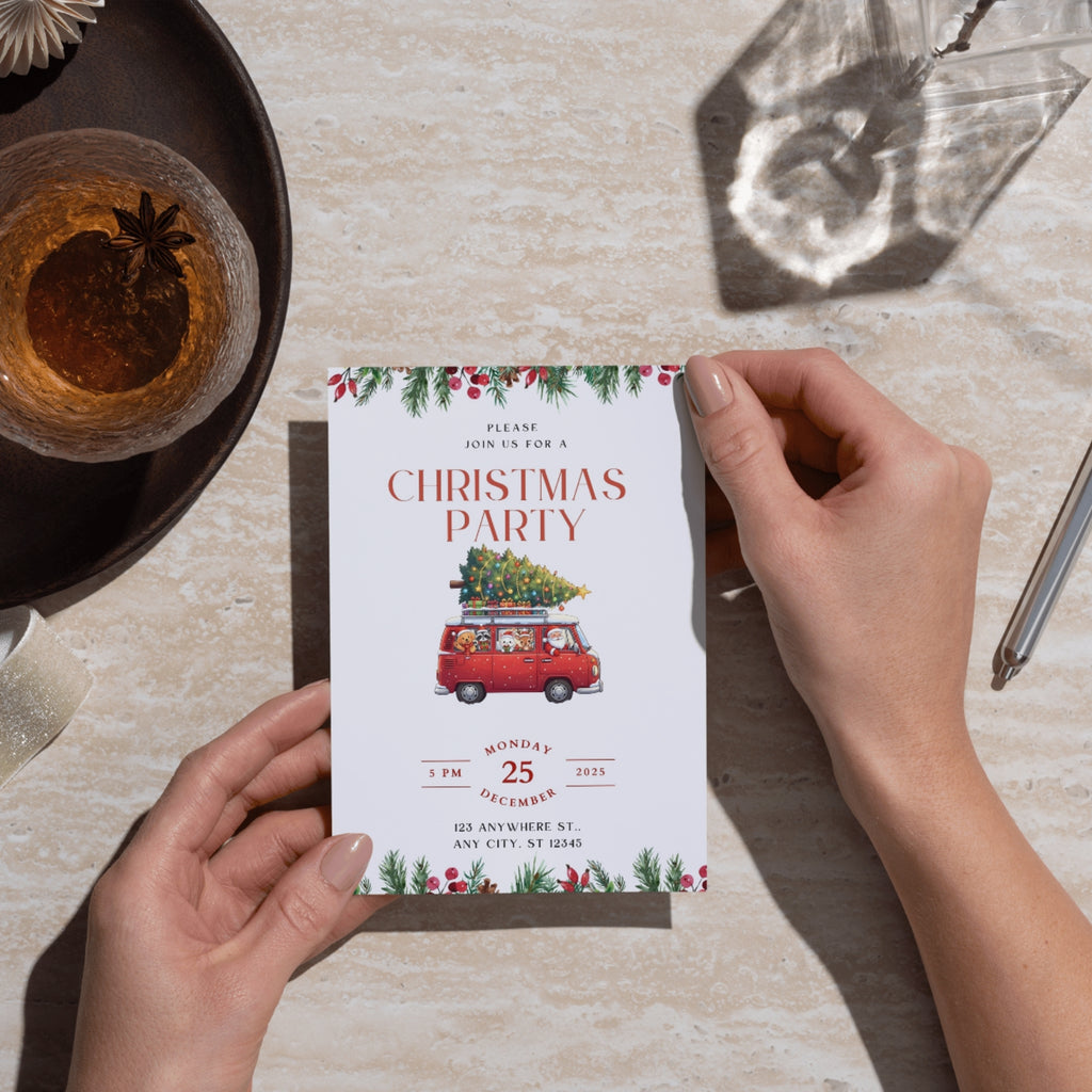 Printable Christmas invitation card mockup – 5x7 holiday event invite design