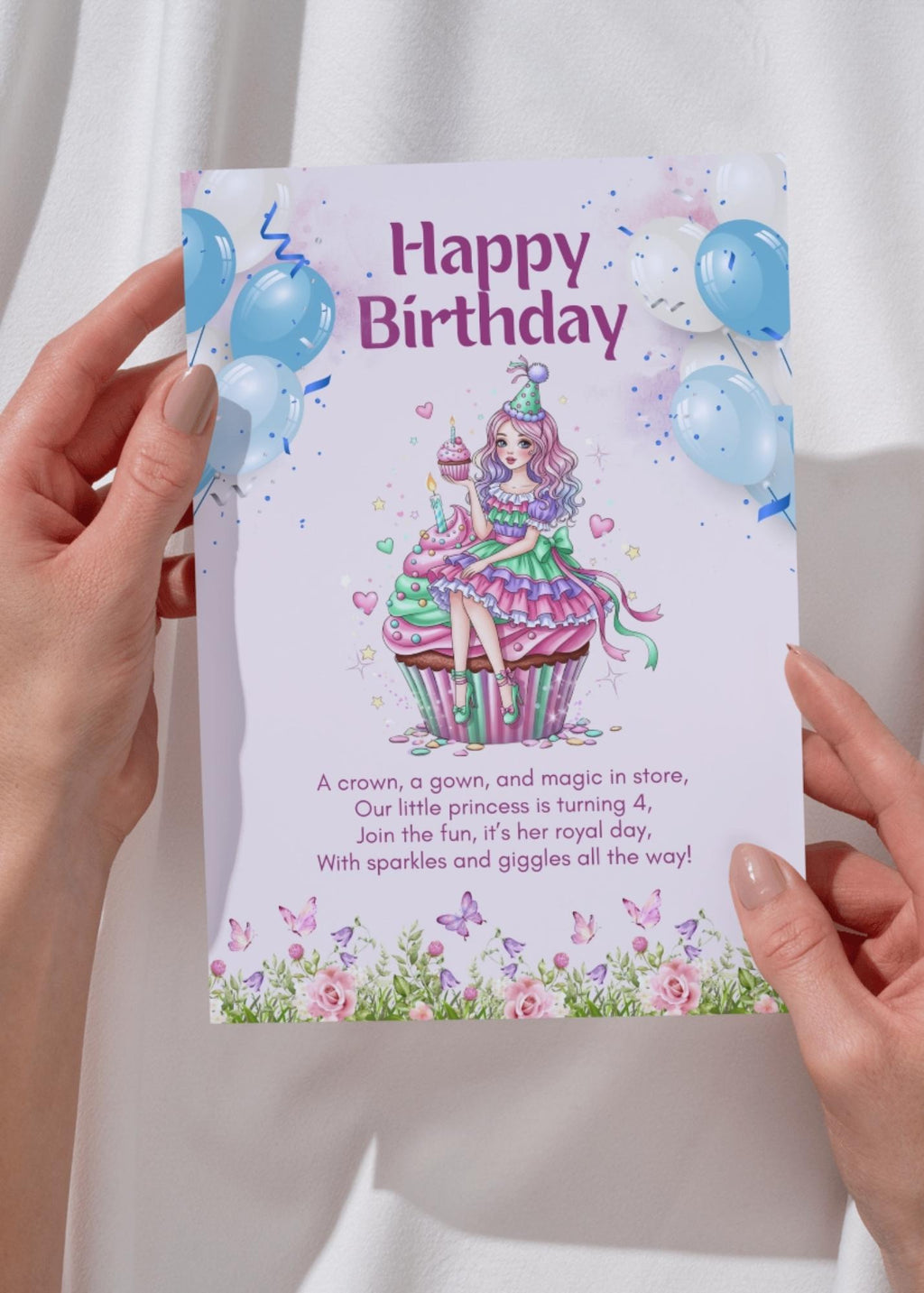 digital greeting card princess with cupcake theme