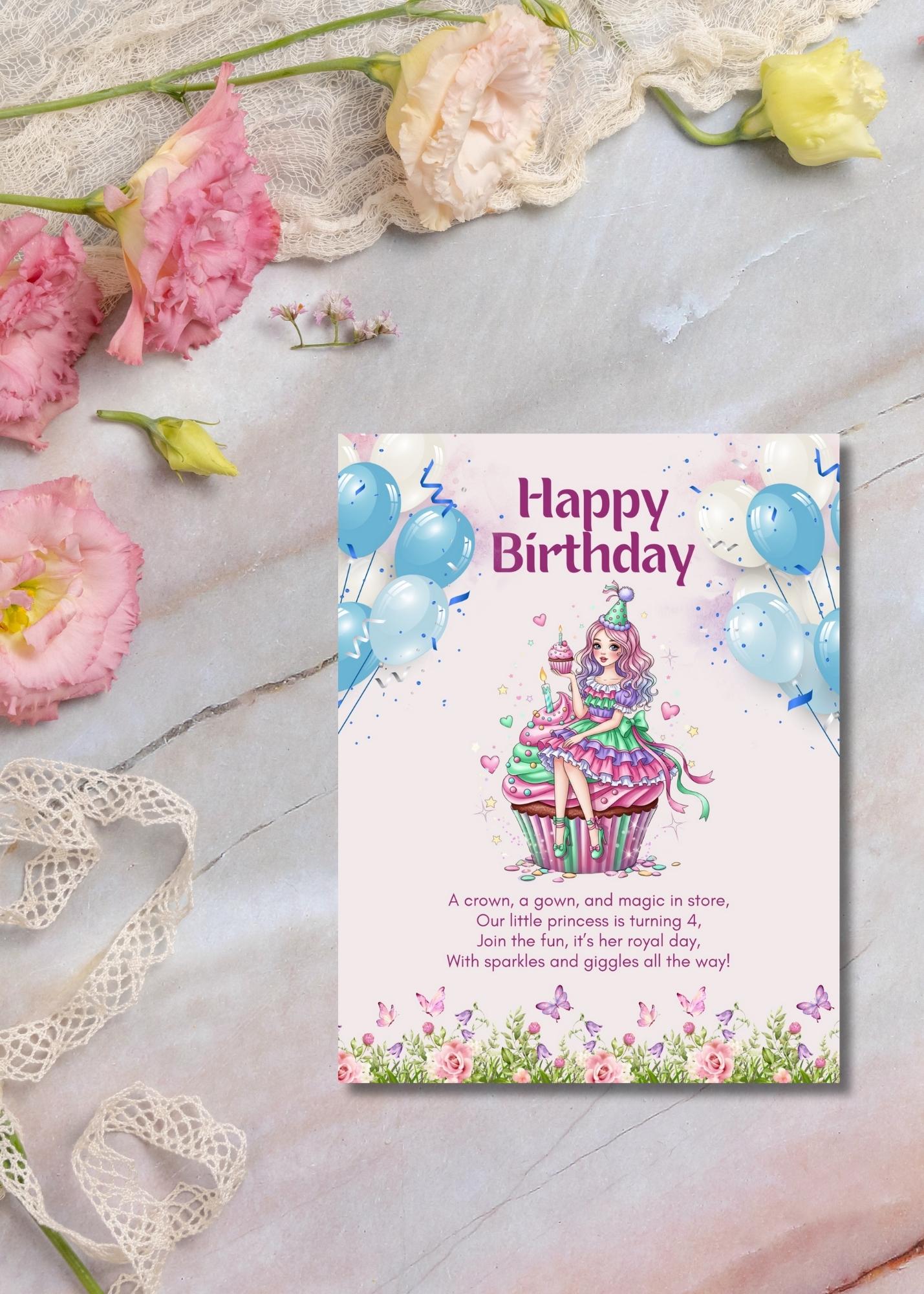 digital greeting card princess with cupcake theme