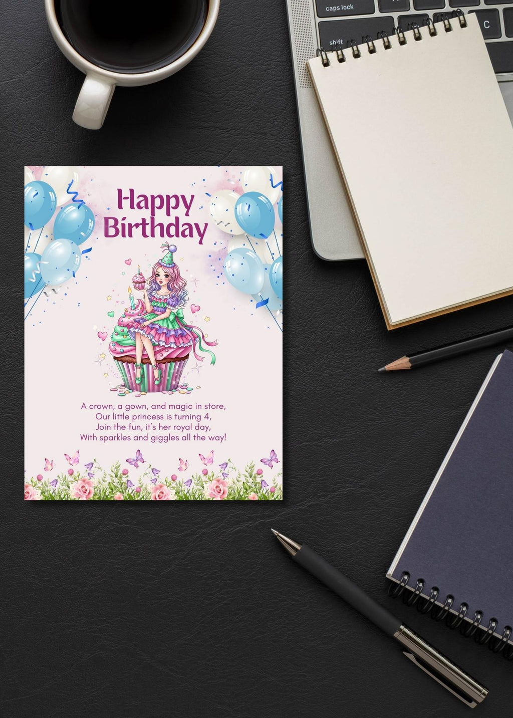 digital greeting card princess with cupcake theme
