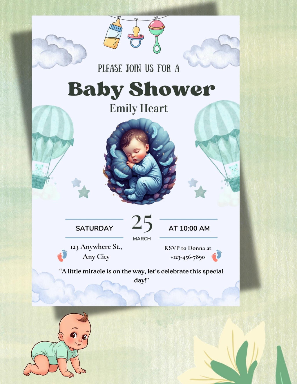 baby shower invitation digital download soft colors