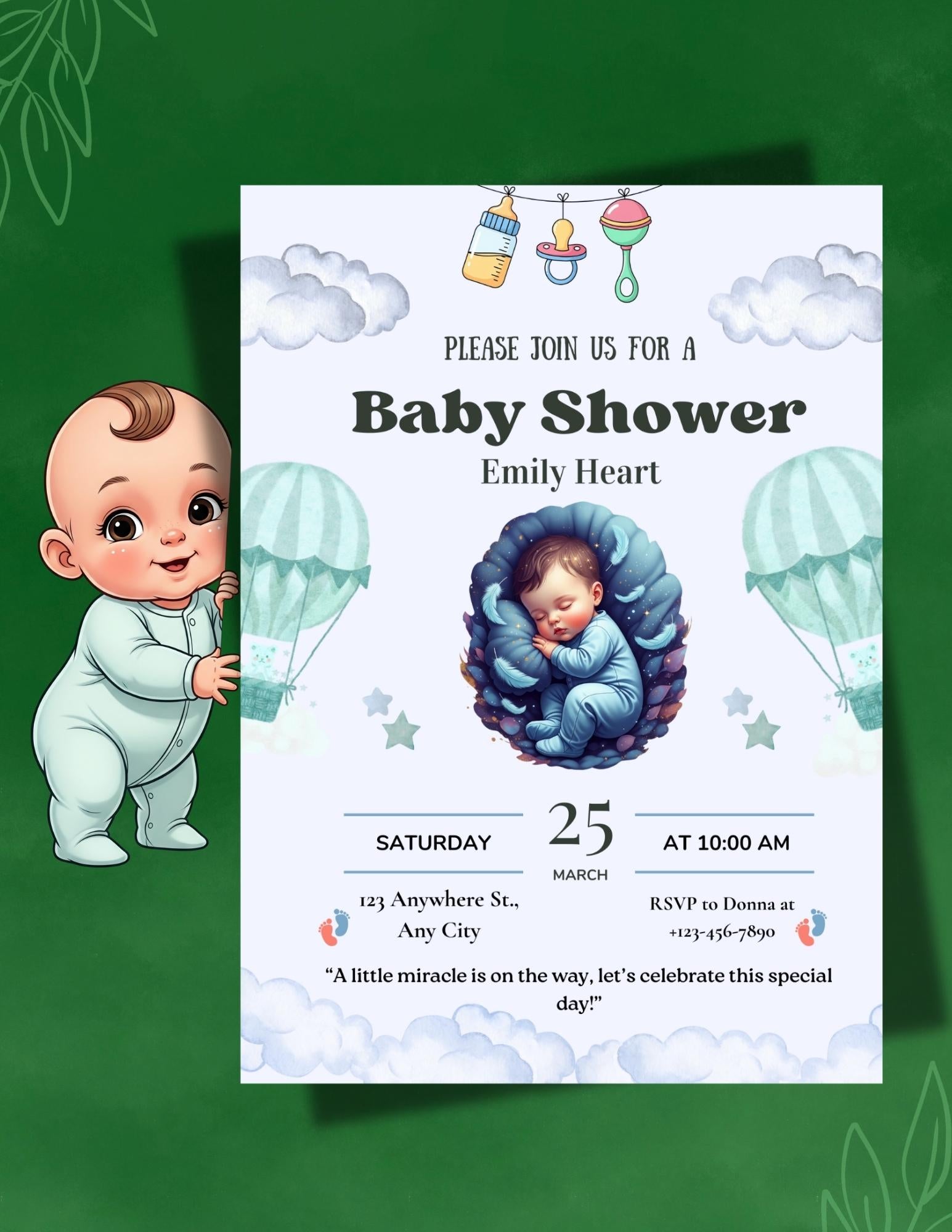 baby shower invitation digital download soft colors