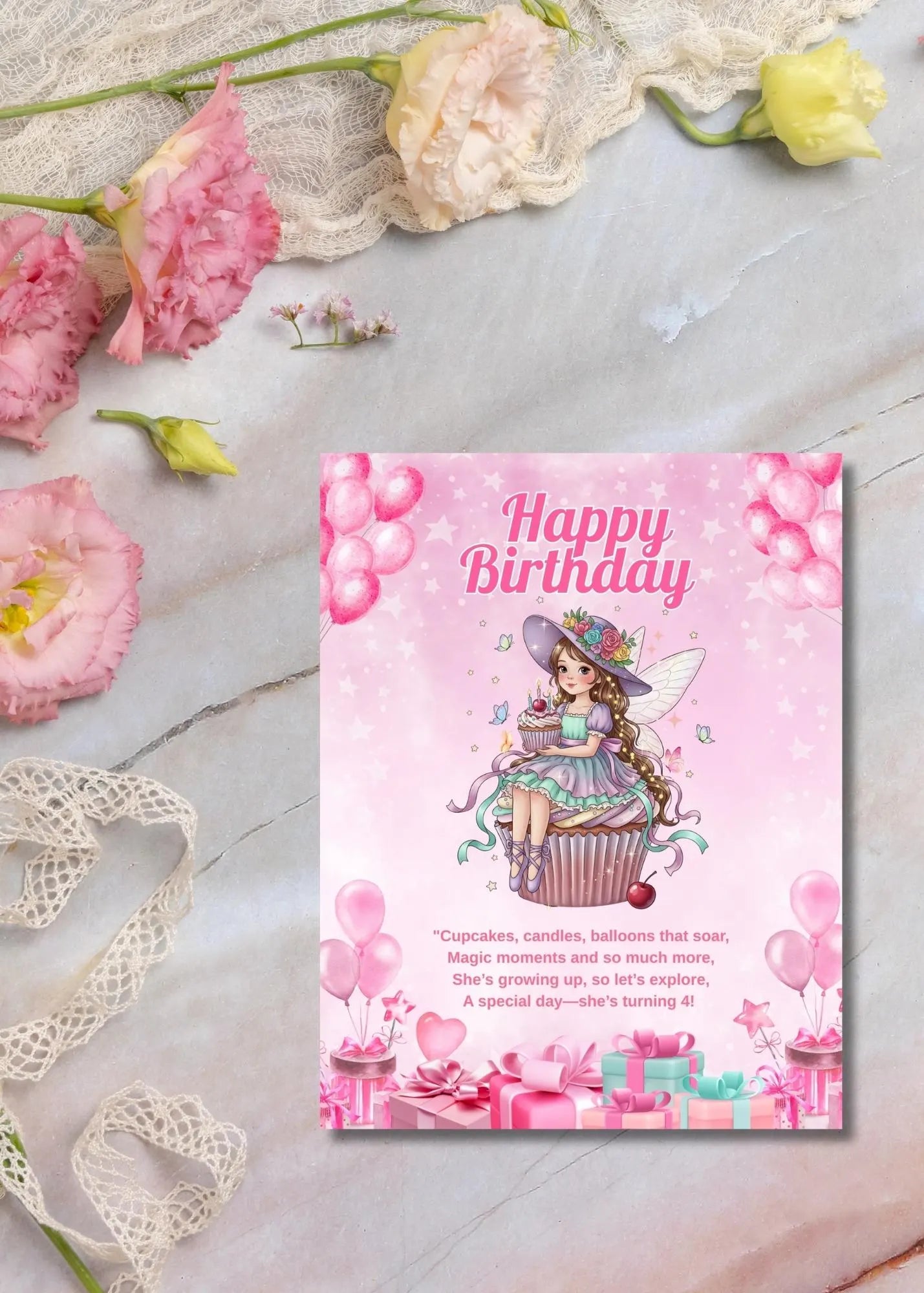 digital greeting card princess with cupcake theme