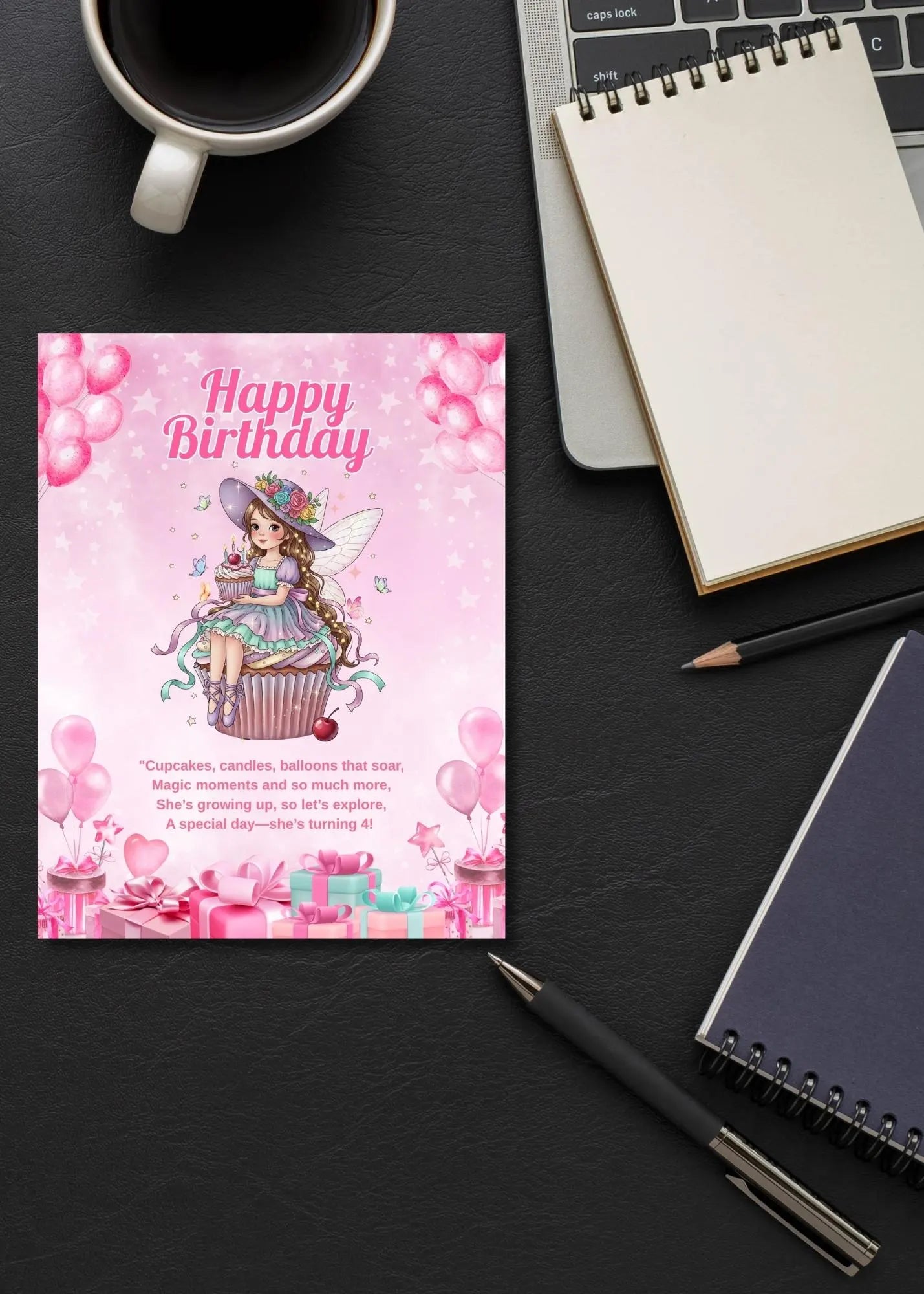 digital greeting card princess with cupcake theme