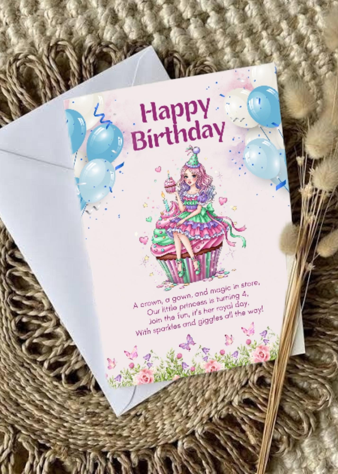digital greeting card princess with cupcake theme