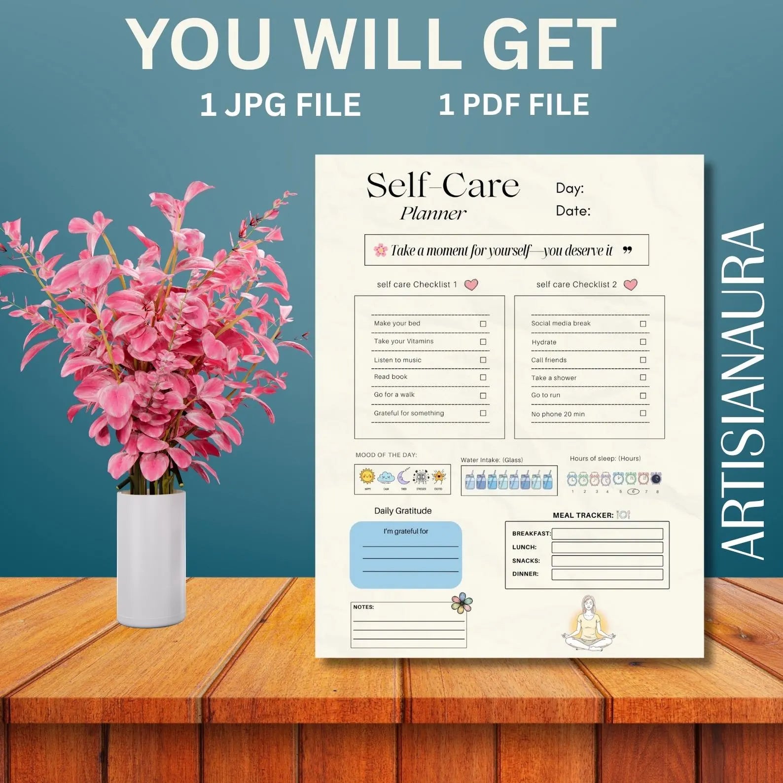 self-care planner wellness journal printable 8.5x11
