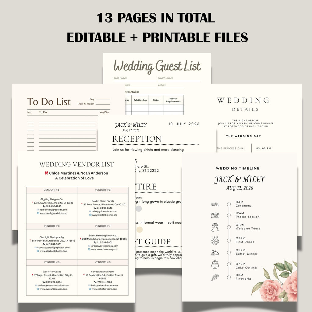wedding planner 8.5x11 editable Canva PDF