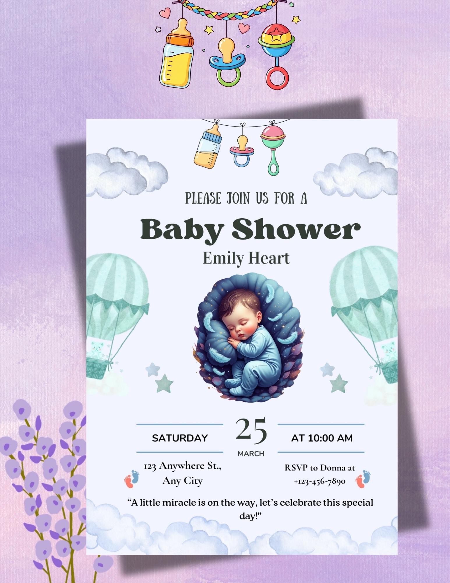 baby shower invitation digital download soft colors