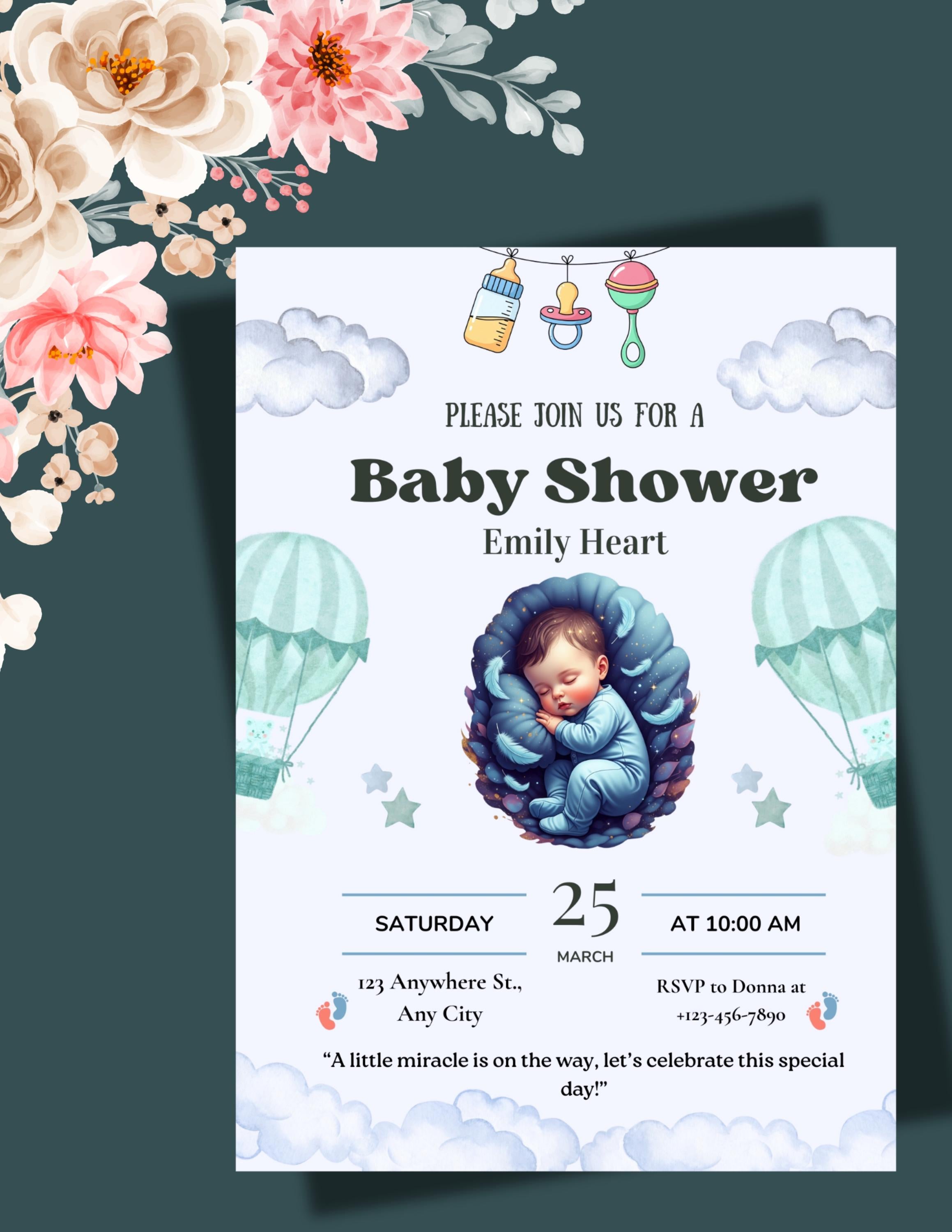 baby shower invitation digital download soft colors