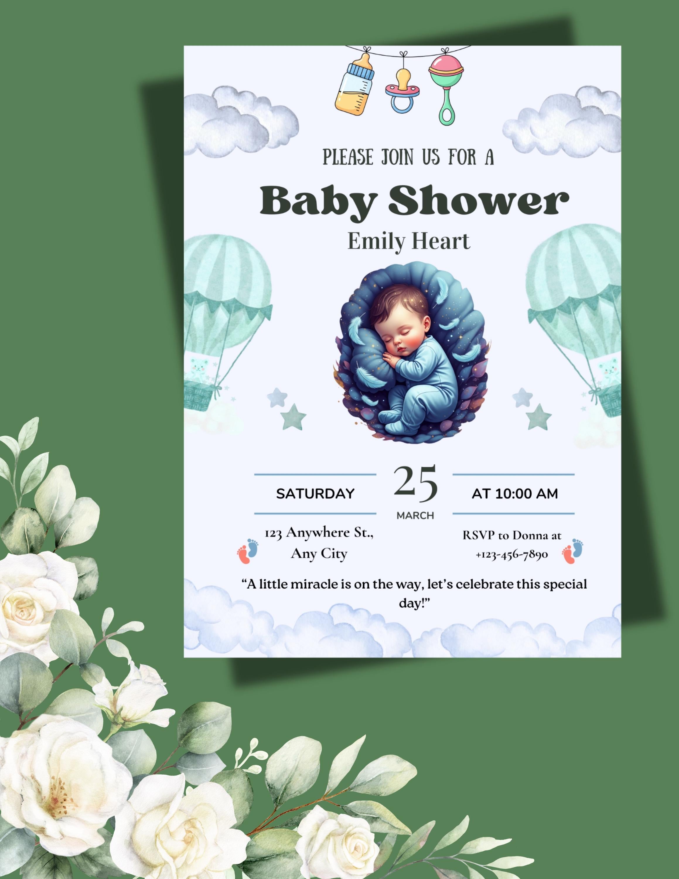 baby shower invitation digital download soft colors