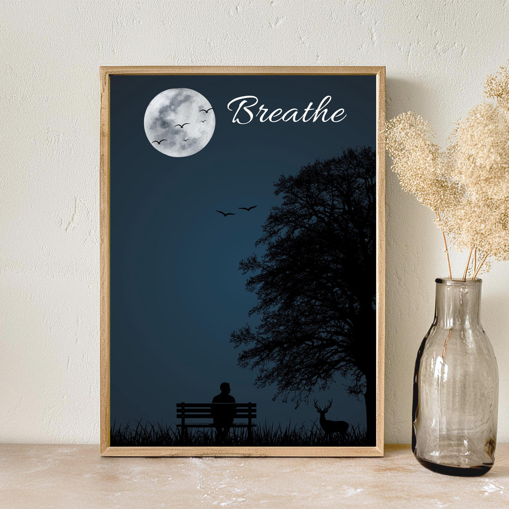 Japandi tree silhouette wall art poster digital download