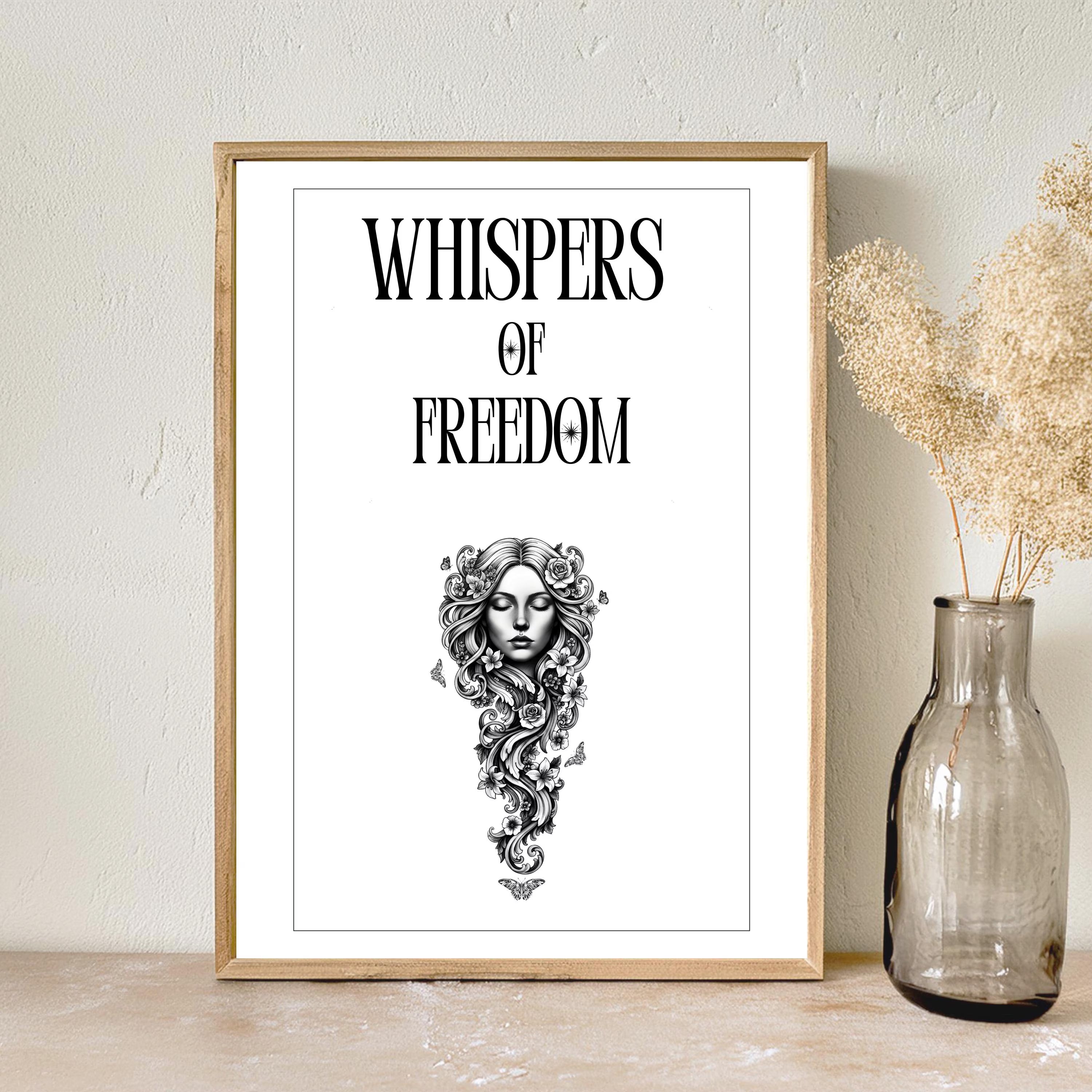 boho poster flowing hair and floral design digital print
