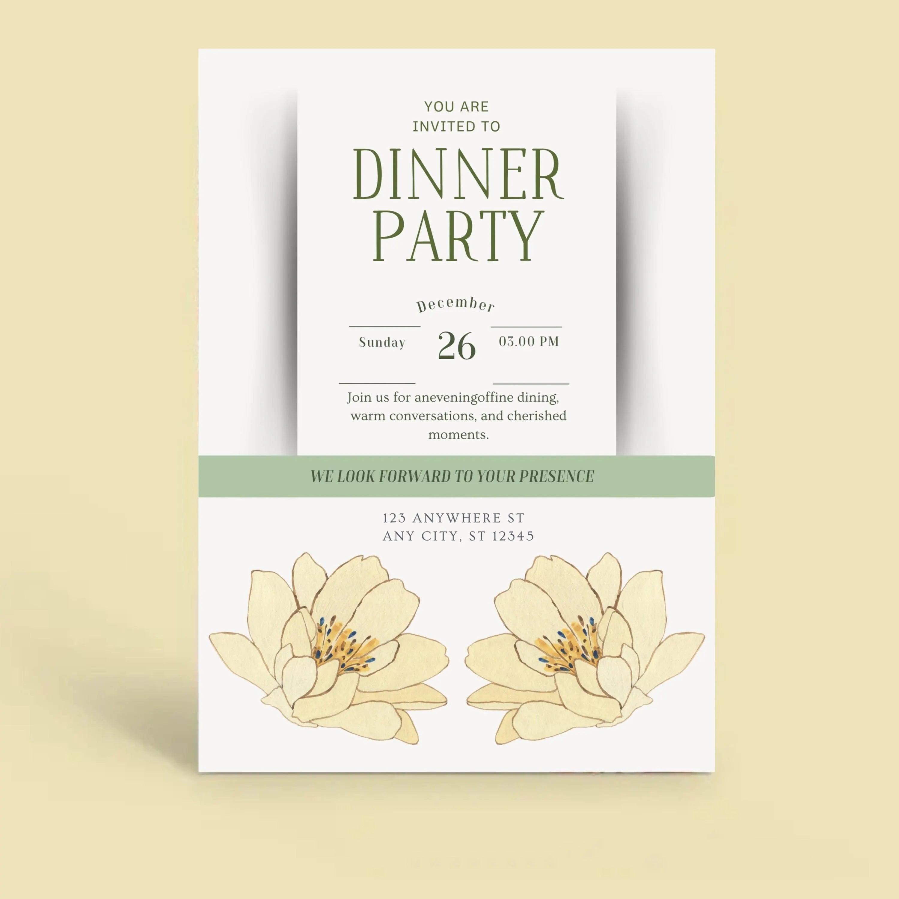 elegant dinner party invitation card 5x7 printable