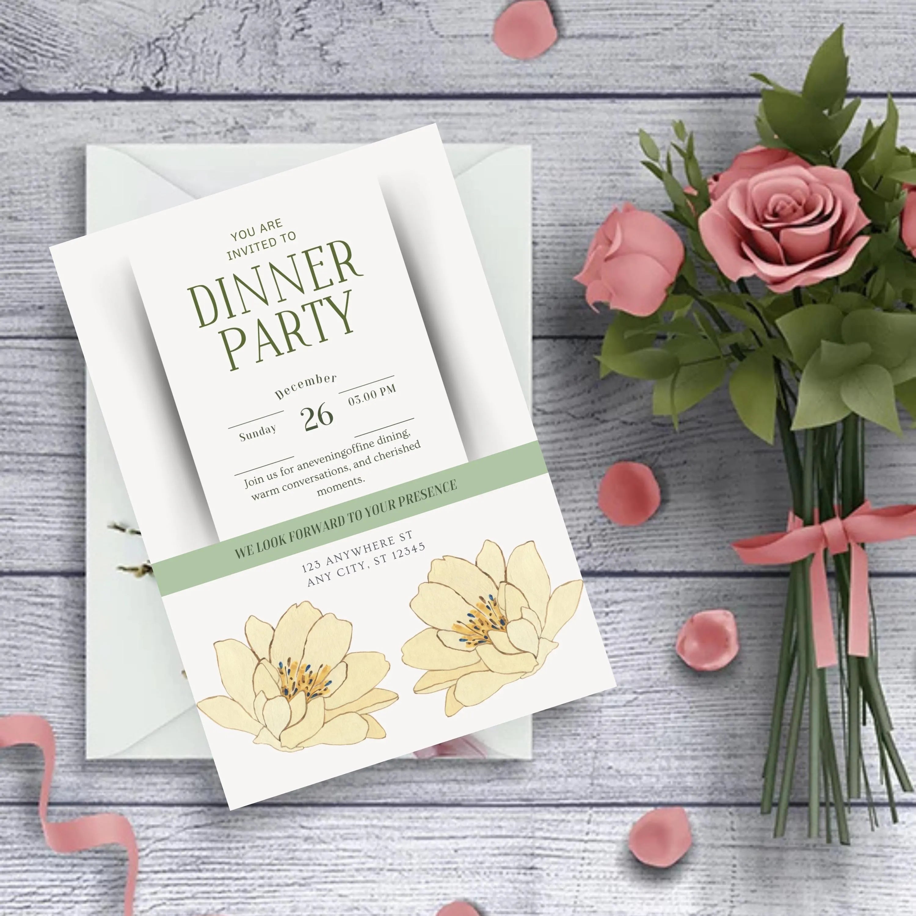 elegant dinner party invitation card 5x7 printable
