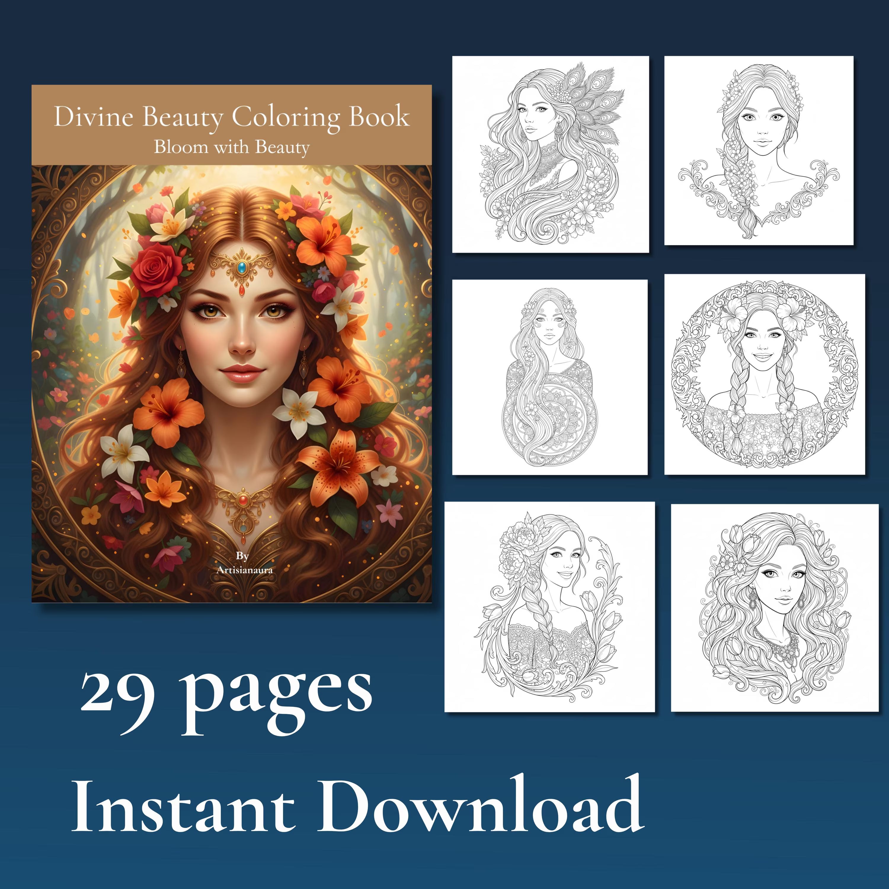 adult coloring book women with flowers floral design