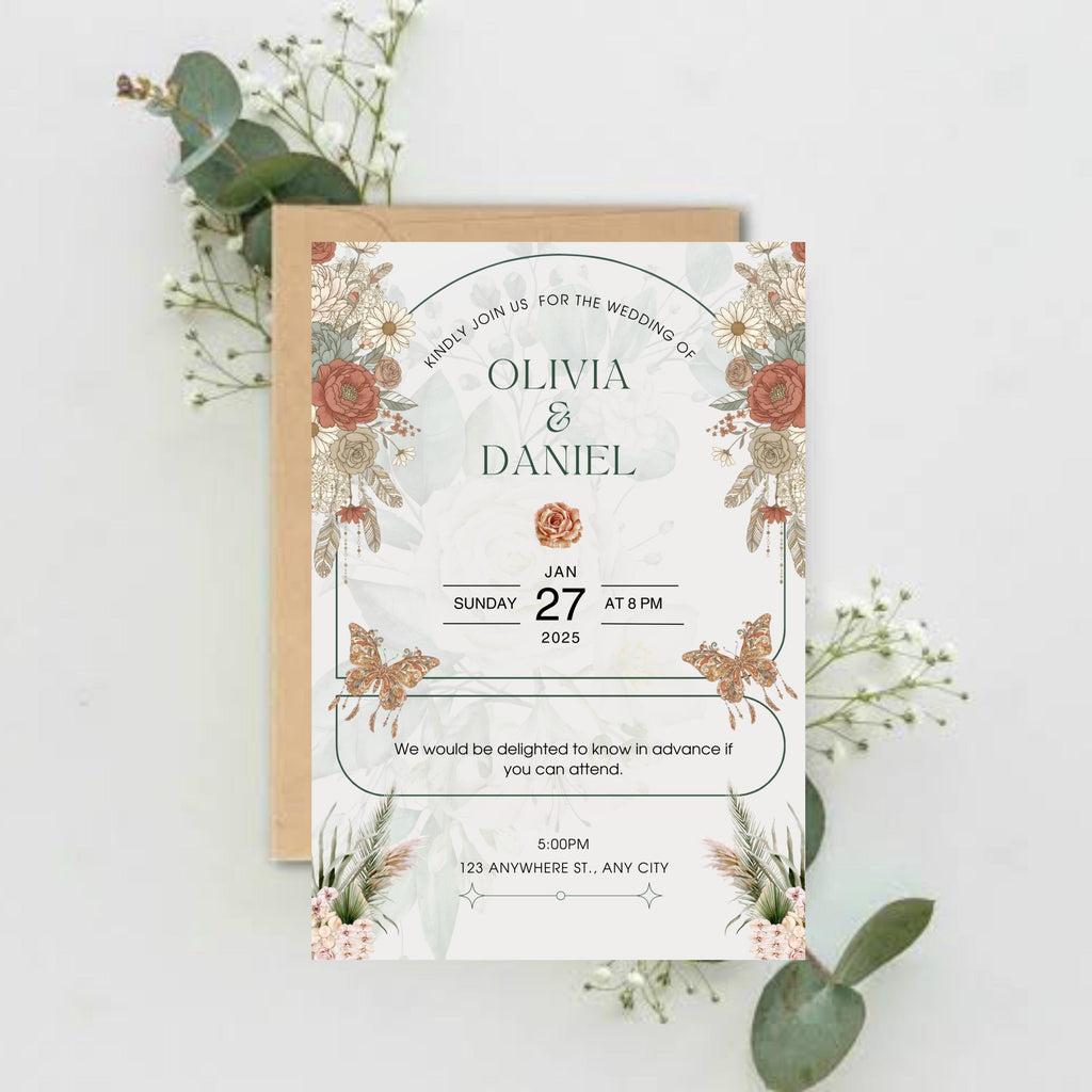 boho wedding suite digital download butterfly floral