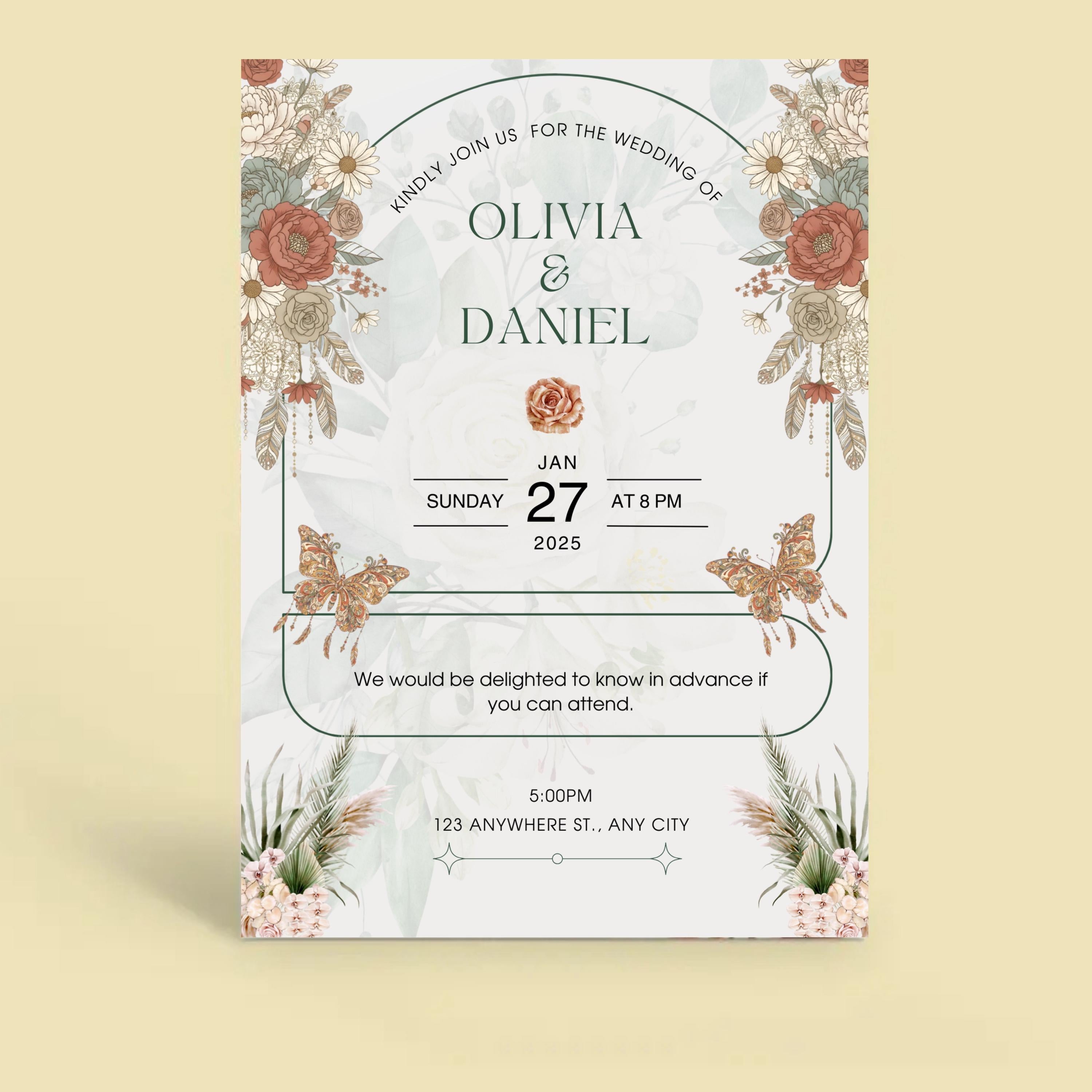 boho wedding suite digital download butterfly floral