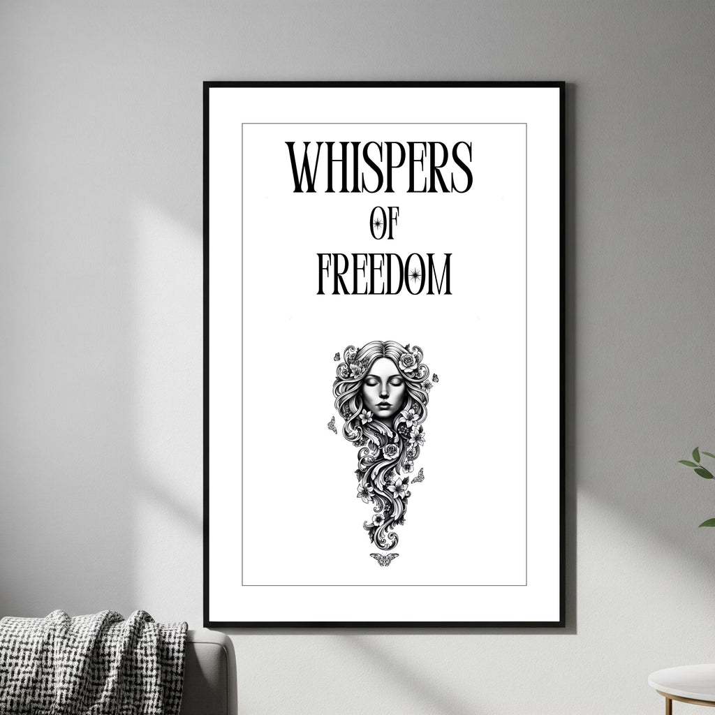 boho poster flowing hair and floral design digital print