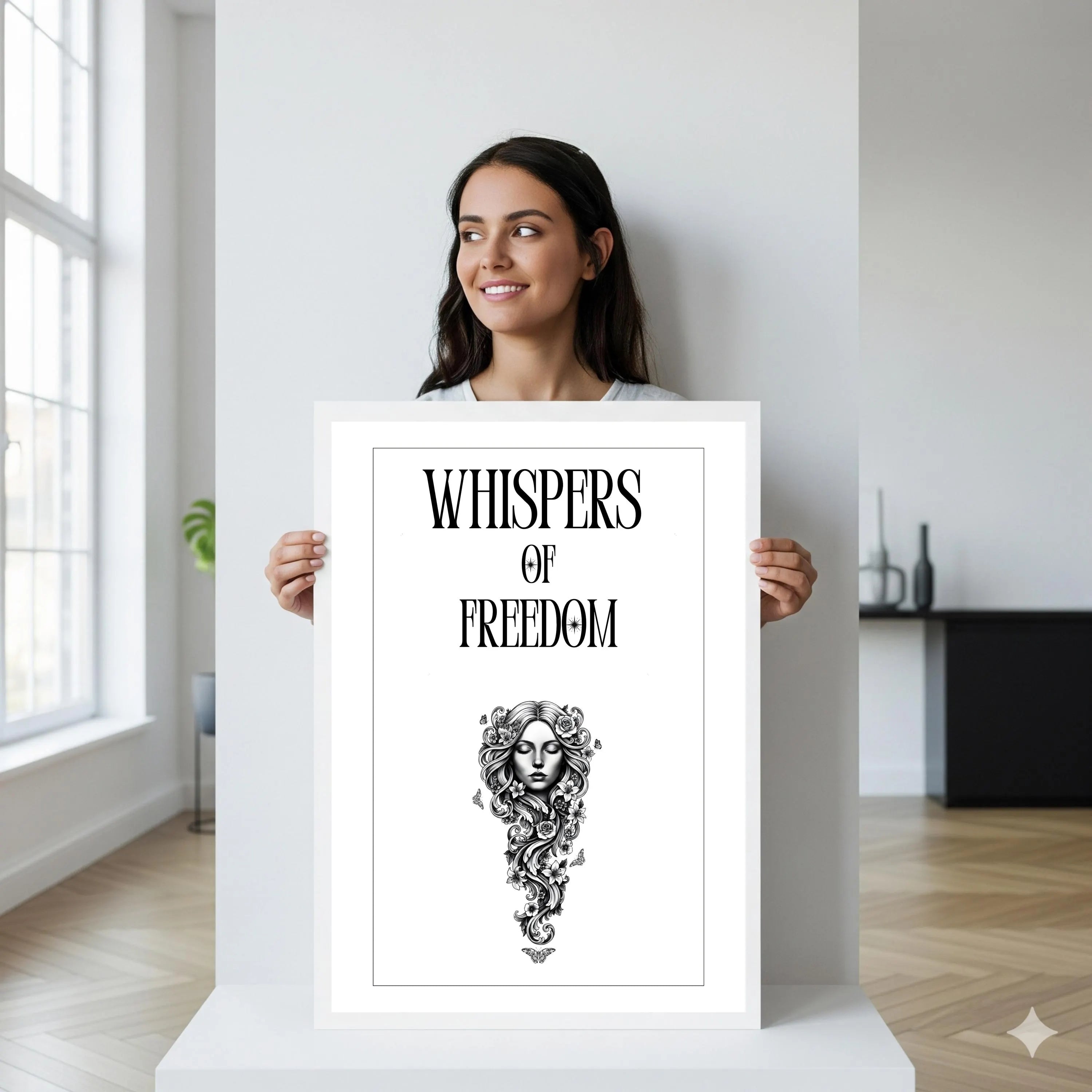 boho poster flowing hair and floral design digital print