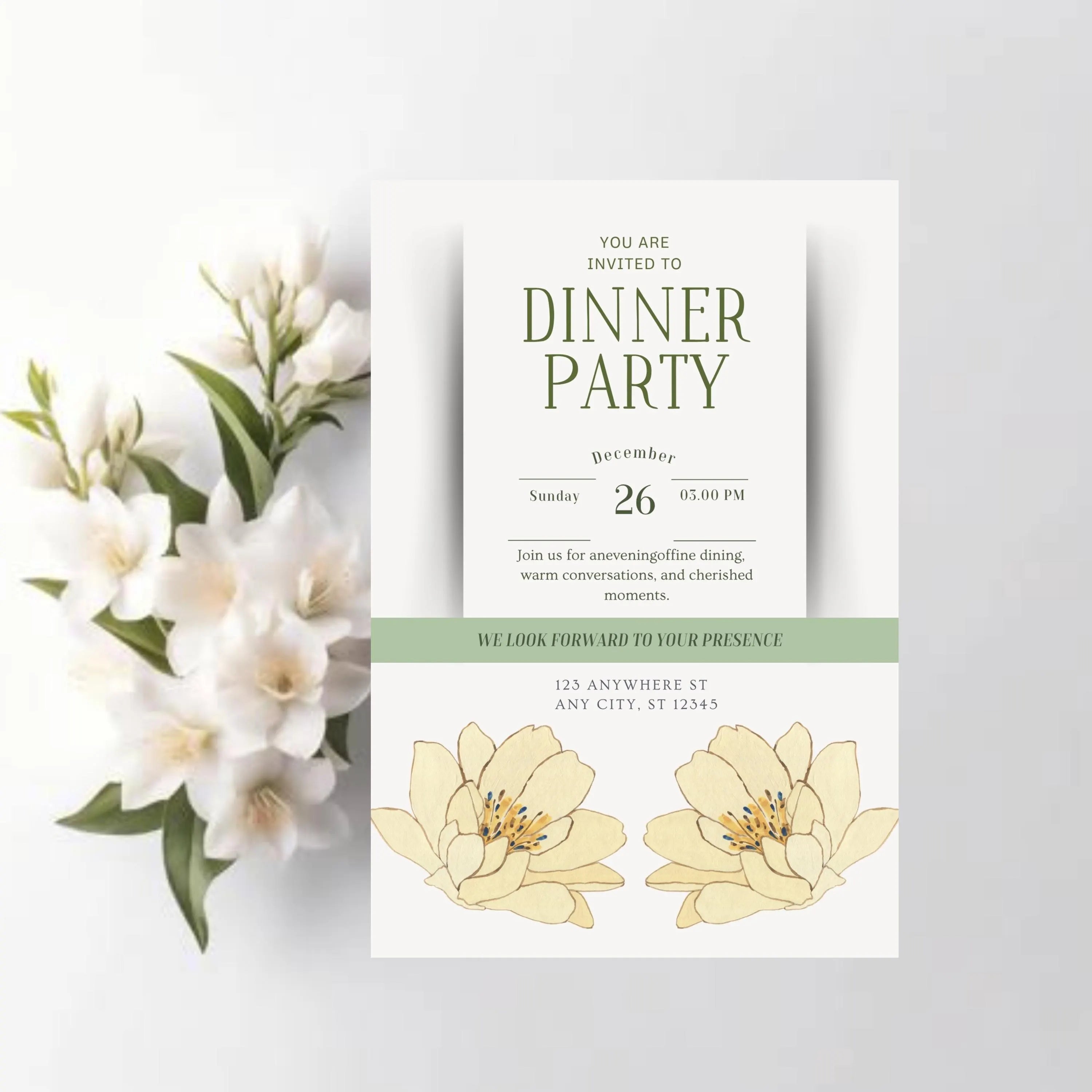 elegant dinner party invitation card 5x7 printable