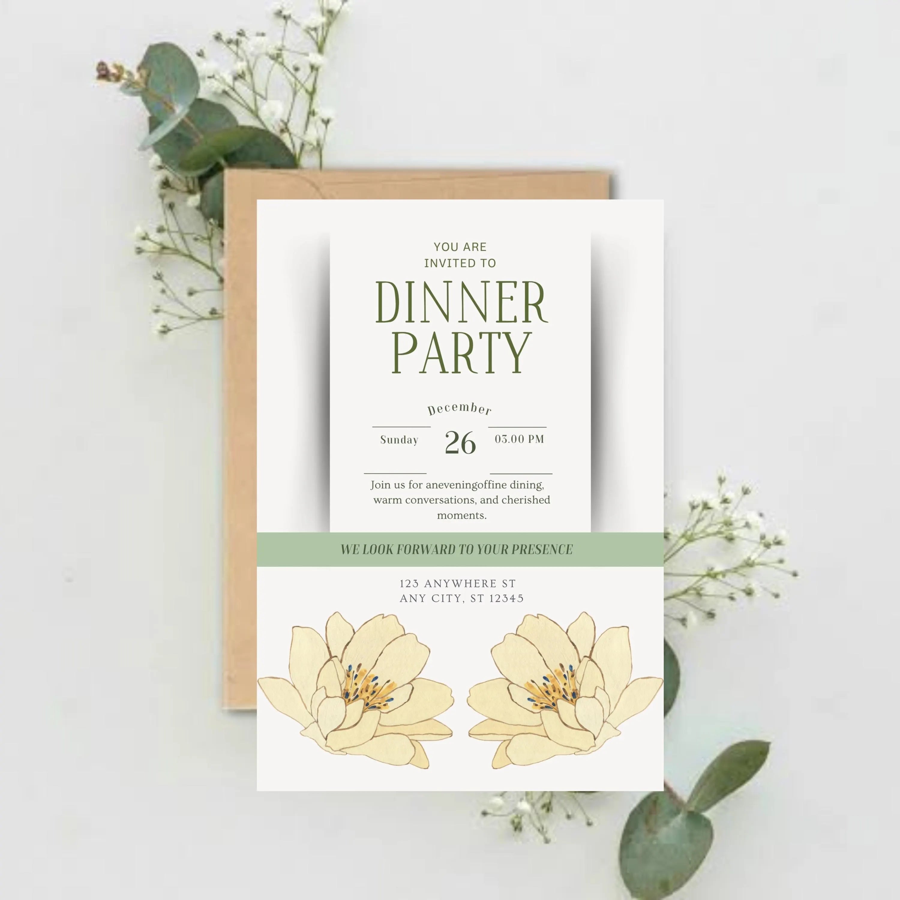 elegant dinner party invitation card 5x7 printable