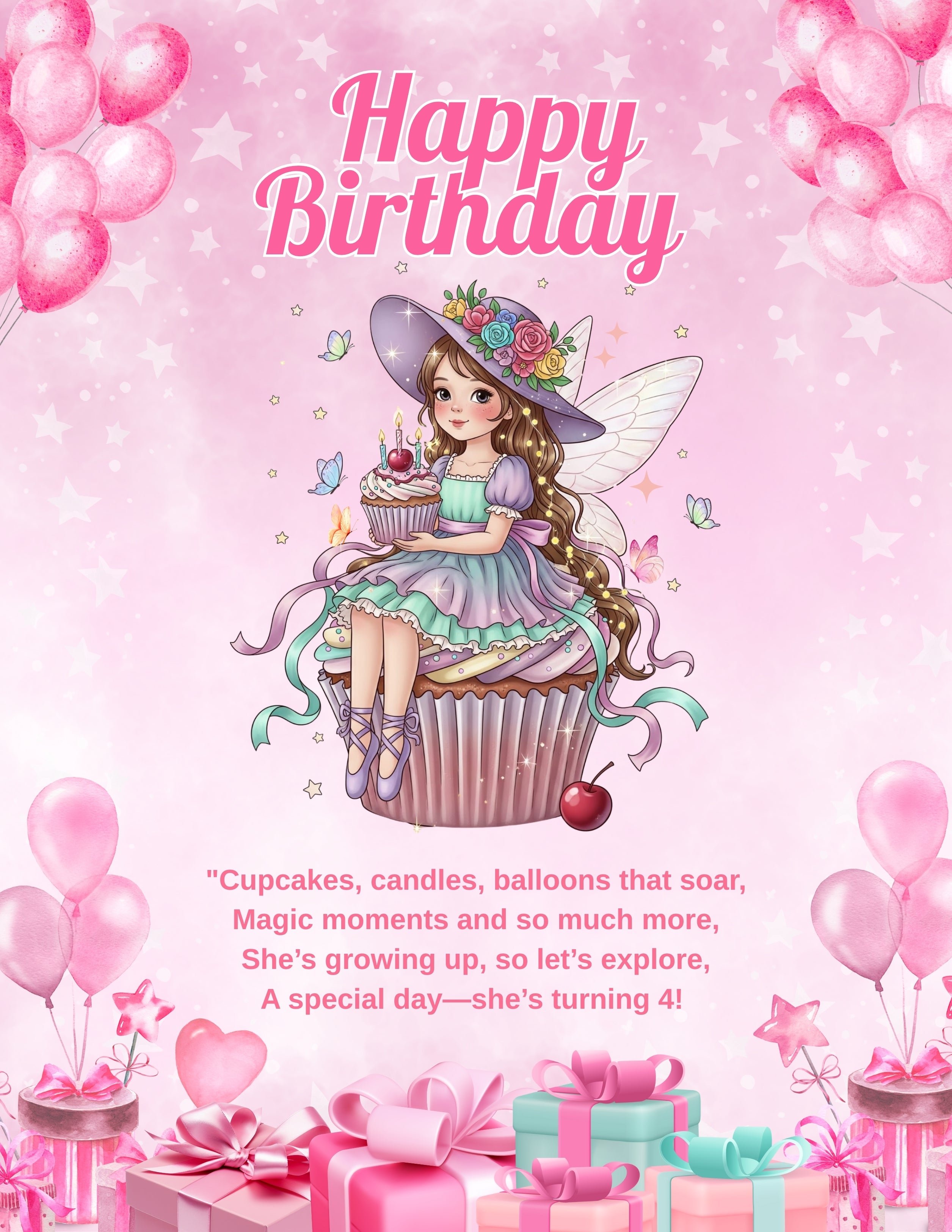 digital greeting card princess with cupcake theme